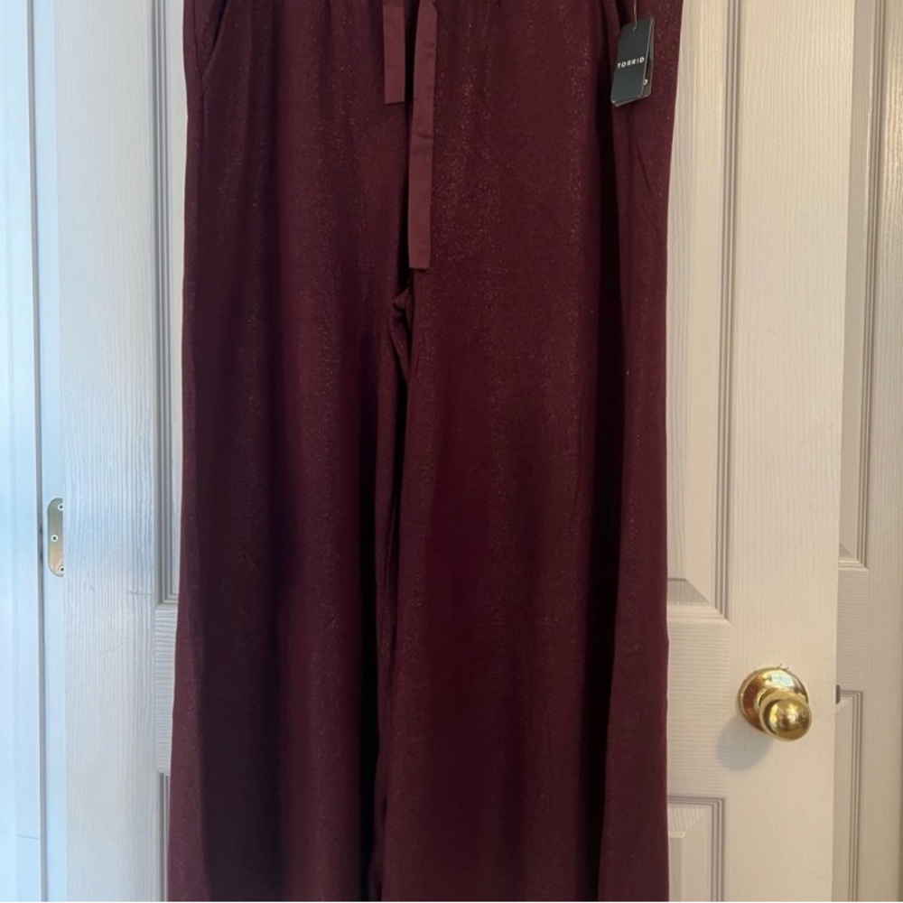 Torrid Super Soft Maroon and Gold Shimmer Wide-Leg Pants